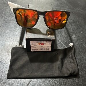 Oakley Black Sunglasses with Red-Orange Mirrored Lenses